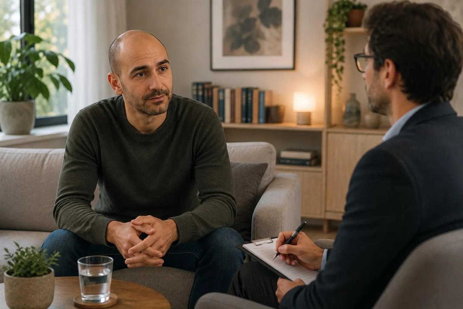 Dos personas conversando en una sesión de terapia